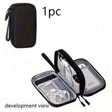 防震耐用面料 1 件装双层收纳袋，可收纳电子配件、数据线、充电线等，便携式线缆收纳袋，旅行小物件收纳袋，男女度假必备。易于携带的双层旅行整理袋，多隔层设计，可收纳化妆品、耳机、线缆和护照等物品。耐用面料设计，方便旅行携带。旅行包，化妆品收纳袋，耳机保护套，拉链封口，坚固耐用。妇女节礼物。 - 1PC-黑色 - 查看 13