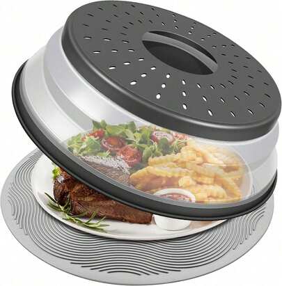 Microwave Splatter Cover For Food, Large Size - Collapsible & Vented Silicone Splatter Guard Lid - Microwave Plate & Dish Cover With Handle Kitchen Gadget For Meal Prep(10.63in*3.15in)