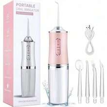 Irrigador Bucal Portátil Traje Limpiador Dientes Eléctrico Con 3 Modes 4 Nozzle IPX7 impermeable Portable Design Extraíble y Lavable inalambrica USB recargable Capacidad - ROSA - Ver 1