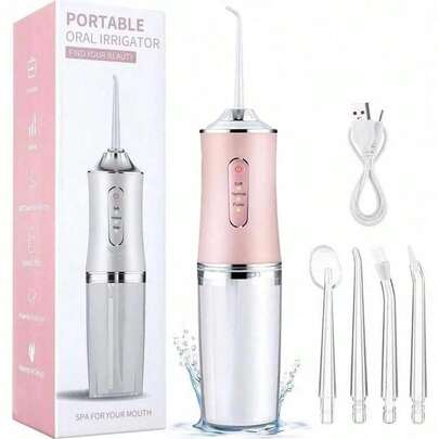 Irrigador Bucal Portátil Traje Limpiador Dientes Eléctrico Con 3 Modes 4 Nozzle IPX7 impermeable Portable Design Extraíble y Lavable inalambrica USB recargable Capacidad