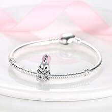 1pc Silver Color Cubic Zirconia Cute Animal Themed Frog Dragon Rabbit Cat Tiger Dog Bead Charm For 3mm Bracelet Necklace Great Addition Diy Bead Pendant Super Value Ideal For Versatile Whimsical & Playful Design For Gifts Daily Wear Holiday Presents & Pet Celebration Events - Silver - View 4