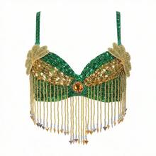 女士亮面肚皮舞文胸上衣，流苏文胸上衣，适合万圣节主题派对舞台表演 - 彩色 - 查看 17