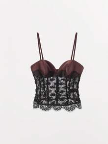 Women's Lace-Paneled Camisole Top - 黑色 - 查看 6