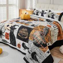 Juego de edredón de Halloween con fundas de almohada juego de ropa de cama con temática de festivales 4 piezas 104 x 90 pulgadas-B027 - Gris - Ver 4