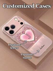 1pc Customizable Text & Letter Design With Pink Heart Shape Tempered Glass Phone Case, Compatible With Iphone 17 Pro Max/17 Air/16 Pro Max/15 Pro/14 Plus/13 Pro/12 Pro Max/11/Xs Max/8/7/6 Plus, S24 Ultra/S25 Ultra/A12/A55/A31/A22, High-End Business Custom, Best Gift For Friends And Family,International Version, Not The Domestic Version - Pink - View 6