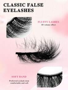 ENCHUW 5 Pairs Of Natural False Eyelashes Natural Look Soft And Fluffy Eyelashes 3D Curling DIY At Home Suitable For Daily Outings, Dates, And Party Use - Black - View 3