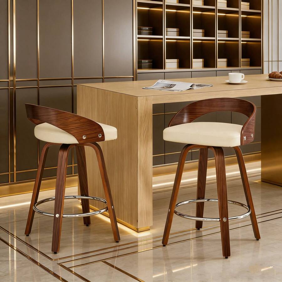 Barstools - Beige + PU Leather + Foam - View 1