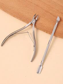 2pcs Stainless Steel Nail Clipper And Pusher Set, Nail Trimming And Nail Care Tools, Can Remove Nail Polish, Stainless Steel Material, Waterproof, Manicure Supplies, Manicure Tools, Manicure Art Tools, Back To School Season, Manicure, Nail Pressing Tools, Pedicure And Manicure Tools - Multicolor - View 1