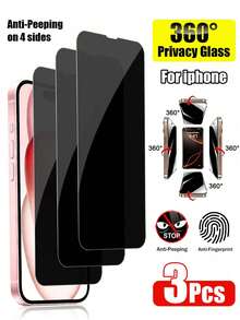 XINHONGYU Shockproof Privacy Screen Protector 3pcs Tempered Glass Screen Protector Compatible With Iphone 11/12/13/14/15/16/17 Pro Max 360° Privacy Protection 4-Layer Anti-Peeping Glossy Finish Privacy Screen Protector Phone Screen Protector Display Guard Clear Screen Protector Fashionable Design Scratch-Resistant Glass High-Quality Protective Film Phone Protective Case Phone Users Tech Enthusiasts Easter Spring Gift - Black - View 12