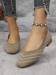 Nuevo estilo de zapatos casuales y exteriores para mujer con punta cuadrada y sin cordones - Marrón - Ver 3