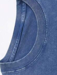 1pc Retro Water Washed T Shirts, Artistic Graphic Featuring A Blooming Rose Intertwined With Bold Anti Social Club Text Symbolizing Contrast Between Beauty And Isolation Vintage 100% 230g Pure Cotton Casual Tee For Men,Street Y2K, Summer Tops, New Year Gifts,Unisex - Royal Blue - View 3