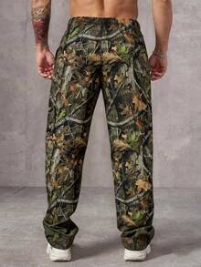 Lightweight Breathable Casual Leaf & Branch Camouflage Pants, Suitable For Daily Wear, Spring & Autumn - Green - View 3