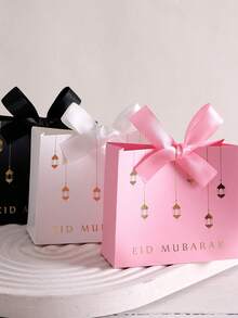 5pcs Mini Gift Boxes, Elegant Black, Rich Pink And Pure White, Decorated With Exquisite Gold Lantern Pattern - Accented With Luxurious Black And White Ribbons - Ideal For Holding Candies, Chocolates And Small Gifts - Meticulously Crafted, Adding A Stunning Touch To Special Occasions. - Multicolor - View 3