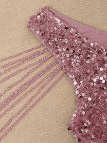 Đầm dạ hội size lớn nhún xếp ly xẻ tà thanh lịch thời trang đính sequin cầu kỳ - Hồng - Xem 6