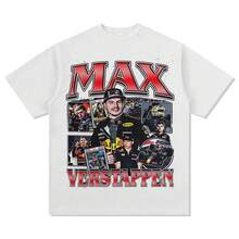 Camiseta de manga corta con gráfico de carreras de estilo retro americano con sudadera con capucha - Blanco - Ver 1