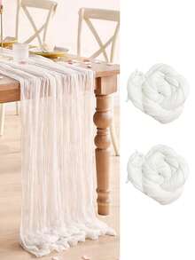 1/2/3/5 piezas Camino de mesa plisado de gasa, Mantel de gasa blanca, Mantel transparente estilo bohemio, Mantel decorativo para el hogar, Camino de mesa de malla transparente, Camino de mesa decorativo para bodas y fiestas, Adecuado para bodas, despedidas de soltera, fiestas de cumpleaños, decoración de mesa de comedor, decoración de cocina, suministros para fiestas de Ramadán, decoración de Pascua, decoración de fiestas festivas - Blanco - Ver 4