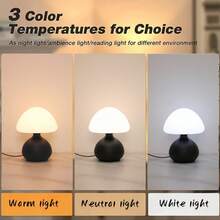 1 chiếc đèn hình nấm phong cách retro tối giản, đế hình cầu, dùng nguồn USB, 3 màu, có thể điều chỉnh độ sáng, đèn trang trí bàn làm việc, đèn ngủ, đèn quà tặng, thích hợp cho phòng ngủ, phòng học, ký túc xá, phòng khách, đa năng. - Ba màu - Xem 4
