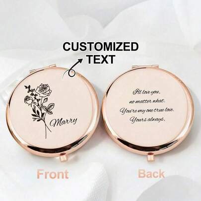 1pc Customizable Portable Wedding Favor Makeup Mirror, Suitable For Bride, Bridesmaid, Girlfriend, Mother, Friend, Teacher, Great For Birthday, Anniversary And Other Occasions