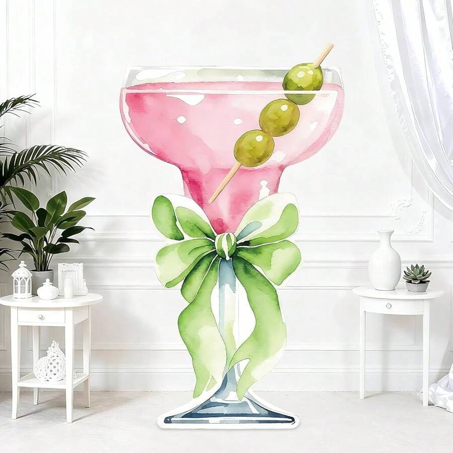 Lawnldyll 4ft Large Pink Martini Bow Cardboard Cutout A Tini Bit Older Birthday Cutout Stand Pink Margarita Backdrop Decorations For Women Coquette Bachelorette Bridal Shower Cocktail Party Decor - 粉色 - 查看 1