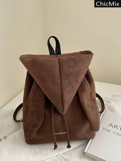 New Autumn And Winter Solid Color Large Capacity Practical Suede Like Backpack, Casual Versatile Rabbit Ear Cute Style Women's Diagonal Shoulder Bag, Suitable For Shopping, Wallets, Shopping, Young Women, College Students, Newcomers, And White-Collar Workers. They Are Very Suitable For Offices, Universities, Work, Business, Commuting, Outdoor Activities, Travel, And Outings
