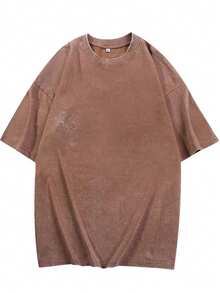 Vintage Distressed Washed Gray Black Short-Sleeved T-Shirt Loose Fit, Essential, And Versatile Streetwear Top DG004 - Cà phê nâu - Xem 1