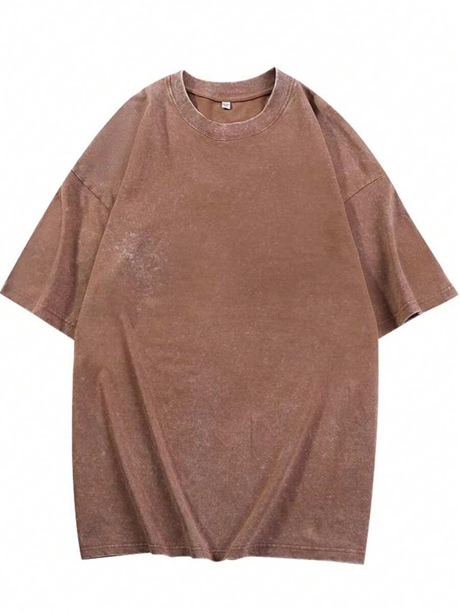 Vintage Distressed Washed Gray Black Short-Sleeved T-Shirt Loose Fit, Essential, And Versatile Streetwear Top DG004 - Cà phê nâu - Xem 1