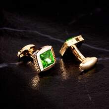 1 đôi khuy măng sét mạ vàng hình vuông đính đá pha lê trong suốt, chất liệu hợp kim kẽm, phụ kiện thời trang dành cho nam giới, thích hợp cho các buổi tiệc và họp mặt. - quảng trường - Xem 4