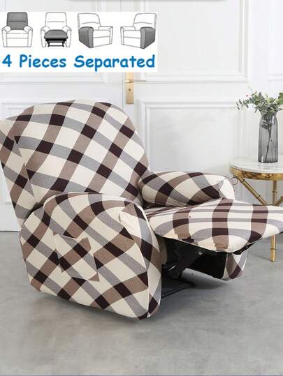 1pc Milk Silk Printed Stretch Recliner Sofa Cover, Single Seater Sofa Slipcover, Suitable For Living Room, Bedroom, Study Recliner Sofa