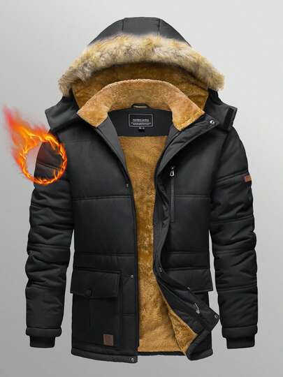 KEFITEVD Men's Winter Jacket With Hood Water Repellent Windproof Thicken Parka Winter Coat