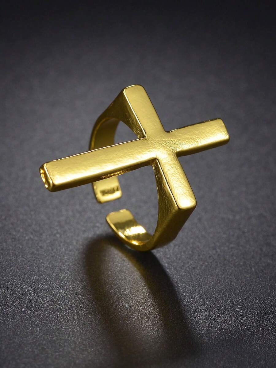 1枚男士时尚个性化十字戒指 - 金黃色 - 查看 1