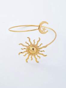 1pc Exaggerated Vintage Elegant Star & Moon Design Open Cuff Bracelet, Suitable For Ramadan, Party, And Daily Wear - Yellow Gold - View 4
