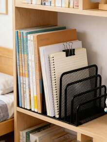 Multipurpose Metal Wire Grid Desk Organizer With Bookshelf, File Holder, Envelope/Card Slots - Space-Saving Freestanding Storage Rack Suitable For Home Office Decor, Compact Vertical Storage Design For Home And Office - Single Piece - View 3