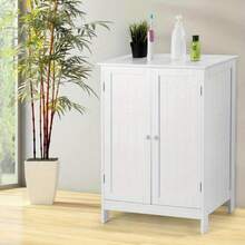 Wooden Cabinet 3 Shelves Double Door Bathroom Storage Floor Organizer White - 白色 - 查看 2