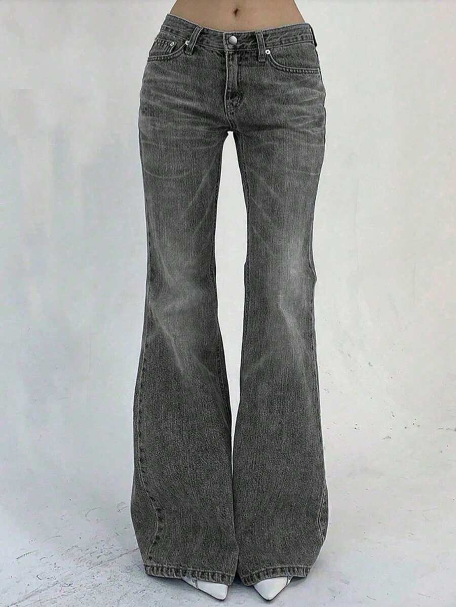 Teen GirlTrendy High Waist Slim Fit Jeans - Grey - View 1