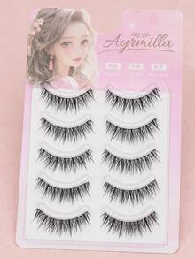 5 Pairs Of Natural False Eyelashes Fluffy And Soft 3D Mink Eyelashes Long Silky Eyelashesdaily Work Meetings Natural False Eyelashes Comfortable To Wear With Eyelashes Hand-Made Wing Elongated Natura Full False Eyelashes Free Eyelash Tweezers And Eyelash Brushes - 黑色 - 查看 6