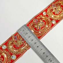 5cm Wide Sequin Gold Thread Embroidered Satin Ribbon, Middle Eastern Style Stage Costume Accessory Trim, Suitable For Headwear, Bags, Handmade DIY, Clothing & Hat Decoration - Multicolor - View 2