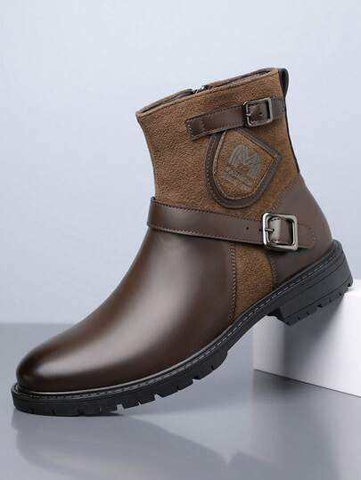 Nya höga herrstövlar, halkfria arbetsstövlar, slitna retro motorcykelstövlar, höga brittiska arbetsstövlar, gula stövlar, mångsidiga för män, utomhus och pendling, vintagestövlar, halkfria arbetsstövlar med tjock sula och dragkedja i sidan