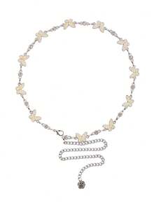 1 pieza Cadena de cintura de estilo dulce de niña con mariposa de doble capa, piezas de metal con mariposa, nácar, mariposa de rhinestone y cuentas, diseño ajustable, accesorio de estilo delicado de nicho, adecuado para cintura de chica dulce Y2K, cita, atuendo callejero - Cadena de cintura - Ver 8