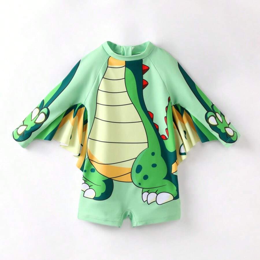Toddler Boy Childish Dinosaur Swimsuit - Green - View 1