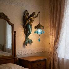 9.84-Inch Mermaid And Fairy Wall Lamp | Vintage Night Light With Elegant Mermaid Tail Design, Soft Glow Illumination, Ideal For Bedroom, Hotel, And Restaurant Decor, Dreamy Theme Lighting (Batteries Not Included), Perfect Christmas Gift - 美人魚 - 查看 4