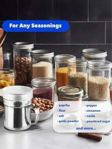 1pc Stainless Steel Powder Duster, Spice Jar With Lid, Cocoa Powder Shaker, Seasoning Powder Dispenser, Manual Powder Sifter, Powdered Sugar Shaker, Pepper Mill With Handle, Multi-Hole Spice Seasoning Bottle, Suitable For Icing Sugar - Multicolor - View 7