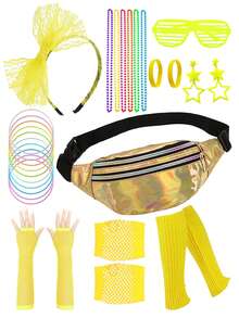 16Pcs D EXCEED 80s Accessories For Women Neon Retro1980s 90s Party Outfits Workout Costume Headband Fanny Pack Earrings Fishnet Gloves Necklace Bracelet Leg Warmer - Multicolor - View 17