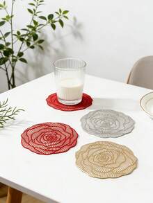 4-12pcs Waterproof Rose Flower Cup Coasters, Suitable For Dining, Coffee, Parties, Birthdays, Weddings And Banquets - Multicolor - View 2