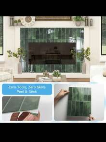 1/10/30pcs Green Brick Tile Pattern Self-Adhesive Wall Stickers, Peel And Stick Wallpaper, Waterproof, Suitable For Living Room, Kitchen Backsplash, Bathroom, Zellige Style - Green - View 5