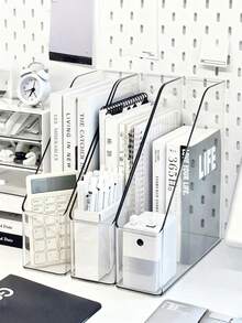 1/2/4 PC Transparent Acrylic Bookshelf; Book Storage Box, Large Capacity Office Documents, A4 Paper Desktop Storage Box, Office Supplies Accessories, Desktop Storage Rack Student Back To School Supplies, Suitable For Home, Study, School, Office. Magazine Rack - Multicolor - View 11