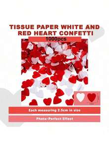 1000 pièces de confettis en forme de cœur blanc et rouge, convenant pour les mariages, les célébrations d'anniversaire, pouvant être utilisés pour la décoration de table de mariage romantique, le jet de pétales de mariage, les décorations de mariage, la création d'une atmosphère de shower de mariée, fournitures de cérémonie - Rouge et blanc - 1000 pièces - Voir 6