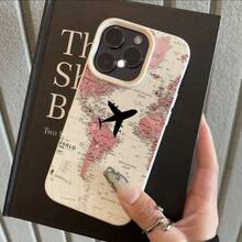 Pink World Map Airplane Pattern Phone Case For The Entire  Series A54, A52 Soft Case, A13 Matte, S24 Full Coverage, S20Fe/S21Plus/S22/S22 Ultra, Compatible With Galaxy S23/A05/A12/A13/A15/S22/S23.,Suitable For IPhone17 Air - 白色 - 查看 5