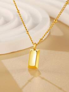 VJS 18K镀金条形吊坠项链，简约幸运金砖不锈钢项链 - 金黃色 - 查看 2