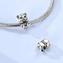 1pc Silver Color Cubic Zirconia Cute Animal Themed Frog Dragon Rabbit Cat Tiger Dog Bead Charm For 3mm Bracelet Necklace Great Addition Diy Bead Pendant Super Value Ideal For Versatile Whimsical & Playful Design For Gifts Daily Wear Holiday Presents & Pet Celebration Events - Silver - View 9
