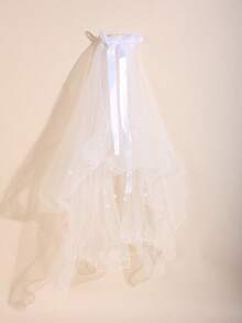 Bộ 2 món gồm khăn voan và găng tay màu trắng đính nơ và ngọc trai giả dành cho bé gái, thích hợp cho lễ rước lễ, trang phục công chúa, đám cưới, tiệc sinh nhật, lễ Phục sinh và các dịp khác. - Mạng che mặt và găng tay - Xem 4